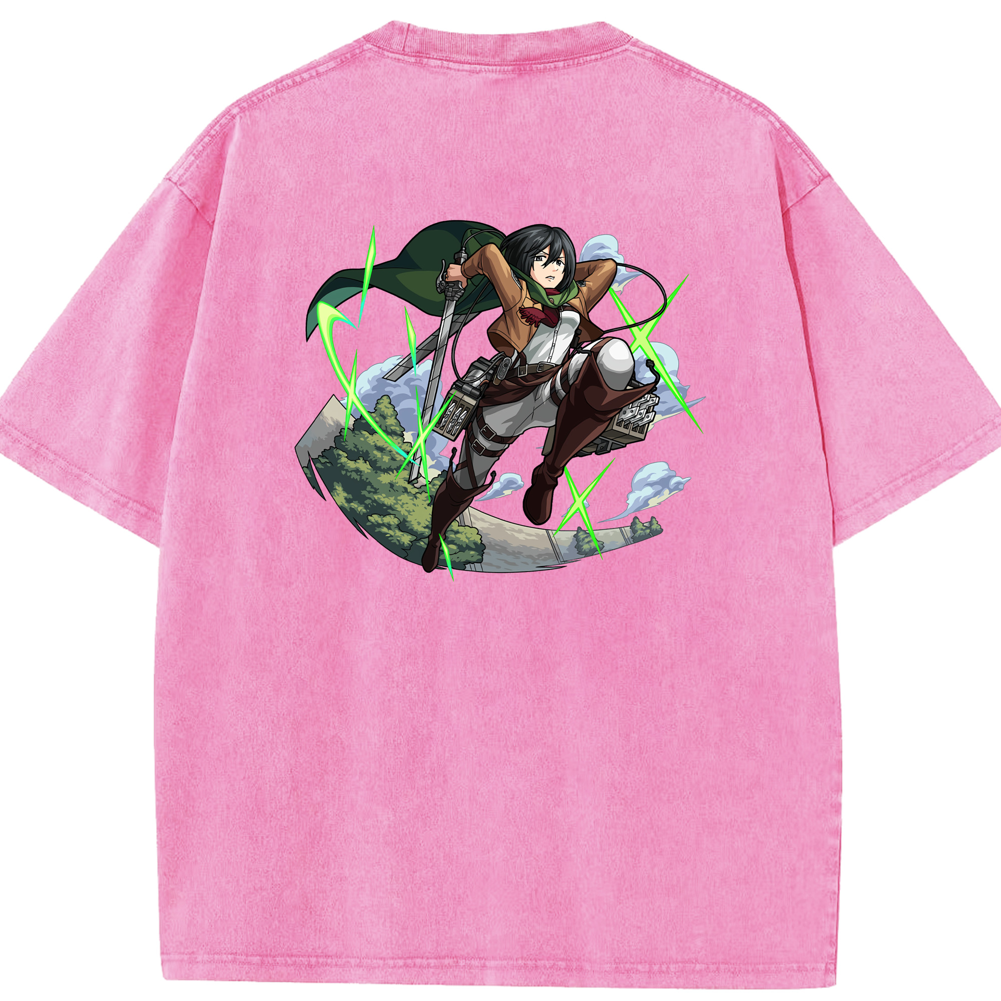 （画像用） 進撃の巨人 ミカサ·アッカーマン Attack on Titan Mikasa Ackerman 綿100% ヴィンテージ風 半袖Tシャツ（背面プリント）